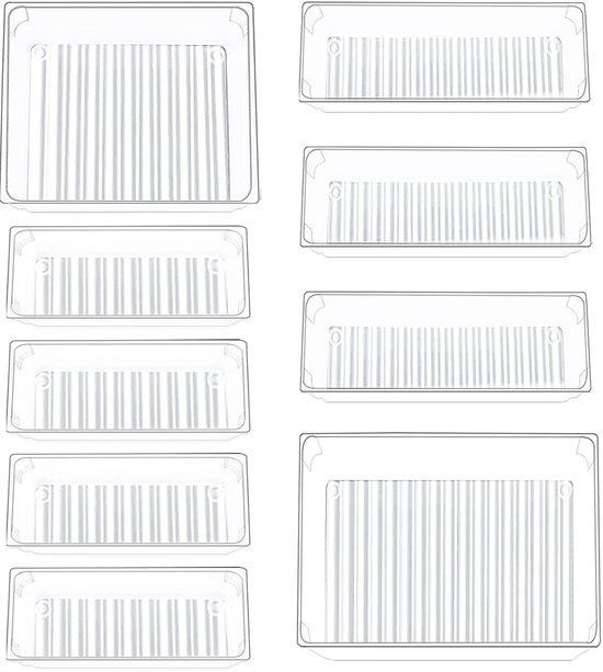 Set van 9 transparante plastic lade-opbergbakken voor keuken, slaapkamer, badkamer of kantoor
