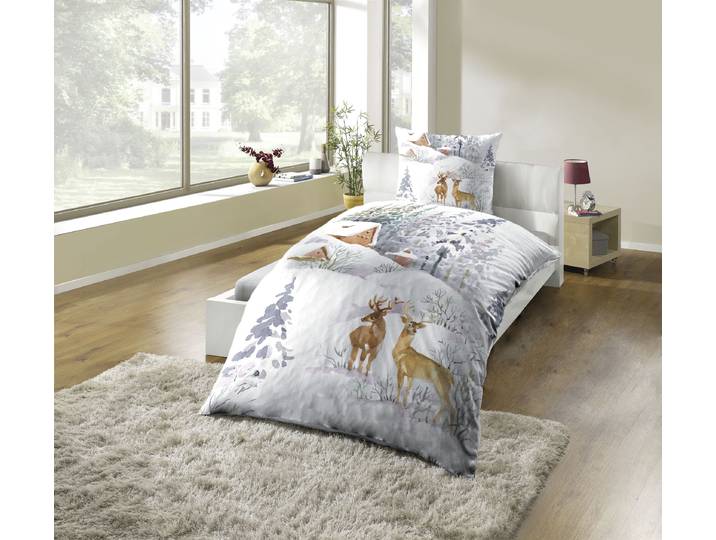 Bettwäsche KINZLER Polycotton Flanell Bettwäsche , bunt, B/L: 135cm x 200cm, 1 Stk., 1 Stk., Polycotton, B/L: 80cm x 80cm, 2 Stk., Polycotton, Obermaterial: 65% Baumwolle, 35% Polyester, Bettwäsche, Bettwäsche, besonders weich, Motiv Winterlandschaft