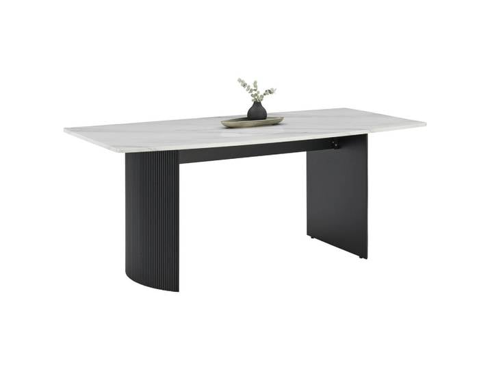 Livetastic Esstisch Marmor-Optik, Schwarz, Holz, Wellpappe, Kautschukholz, Schichtholz, teilmassiv, Wellen, oval, zylindrisch, 180x75x90 cm, in verschiedenen Holzdekoren erhältlich, Esszimmer, Tische, Esstische, Esstische oval