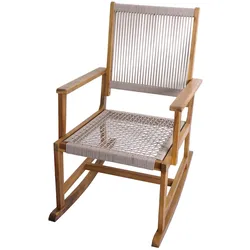 Mendler Schaukelstuhl HWC-P73, Garten Outdoor Wippstuhl Relaxstuhl Schaukelliege, Akazie Holz Rope Seilgeflecht ~ beige