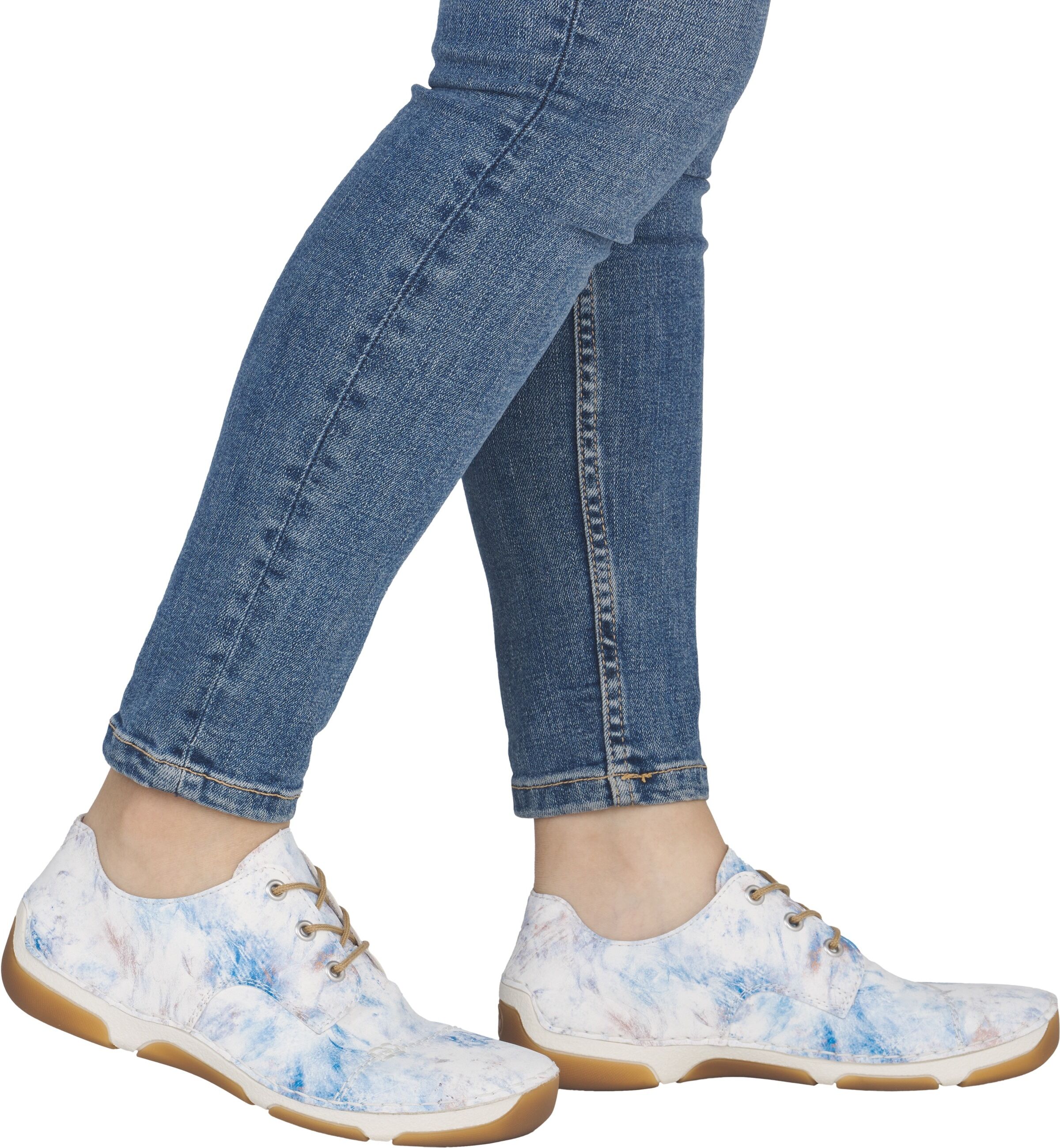 Sneaker RIEKER, Damen, Gr. 39, Textil, bunt (weiß, blau), Lederimitat, Schuhe Sneaker, Schnürschuh, Halbschuh, Casual-Schnürer mit softer Innensohle