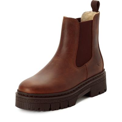 Winterboots TAMARIS, Damen, Gr. 40, Warmfutter, braun (cognac), Leder, Schuhe Winterboots, Blockabsatz, Winterstiefelette mit Anziehlasche
