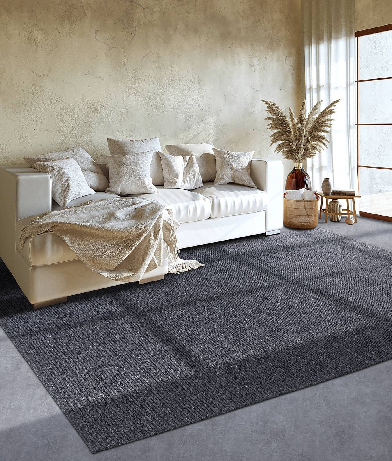 home24 Wollen vloerkleed Francois grijs/antraciet, B: 120 cm, L: 170 cm, wol/katoen