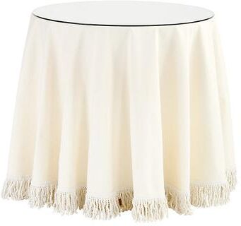 "Essential Skirted Side Table - Fringed Off White Twill, 30"" x 30"" - Ballard Designs"