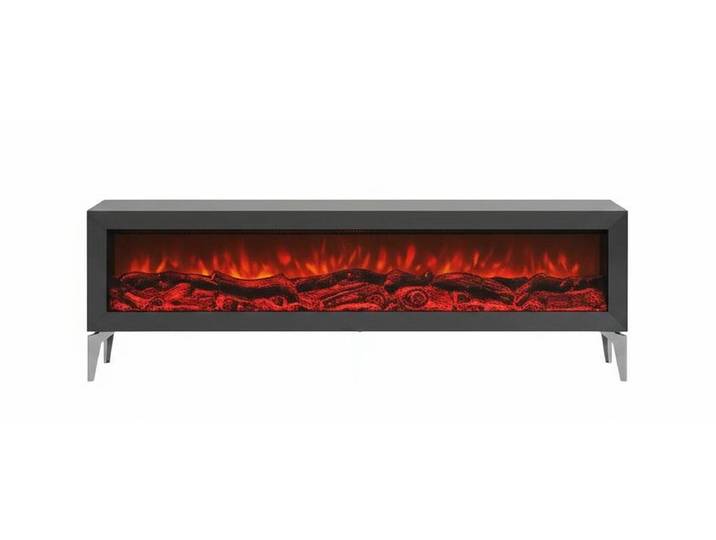 Xlmoebel Lowboard Modernes schwarzes TV-Lowboard aus Holz mit LED-Kaminbeleuchtung (Lowboard, TV-Lowboard), Made in Europa