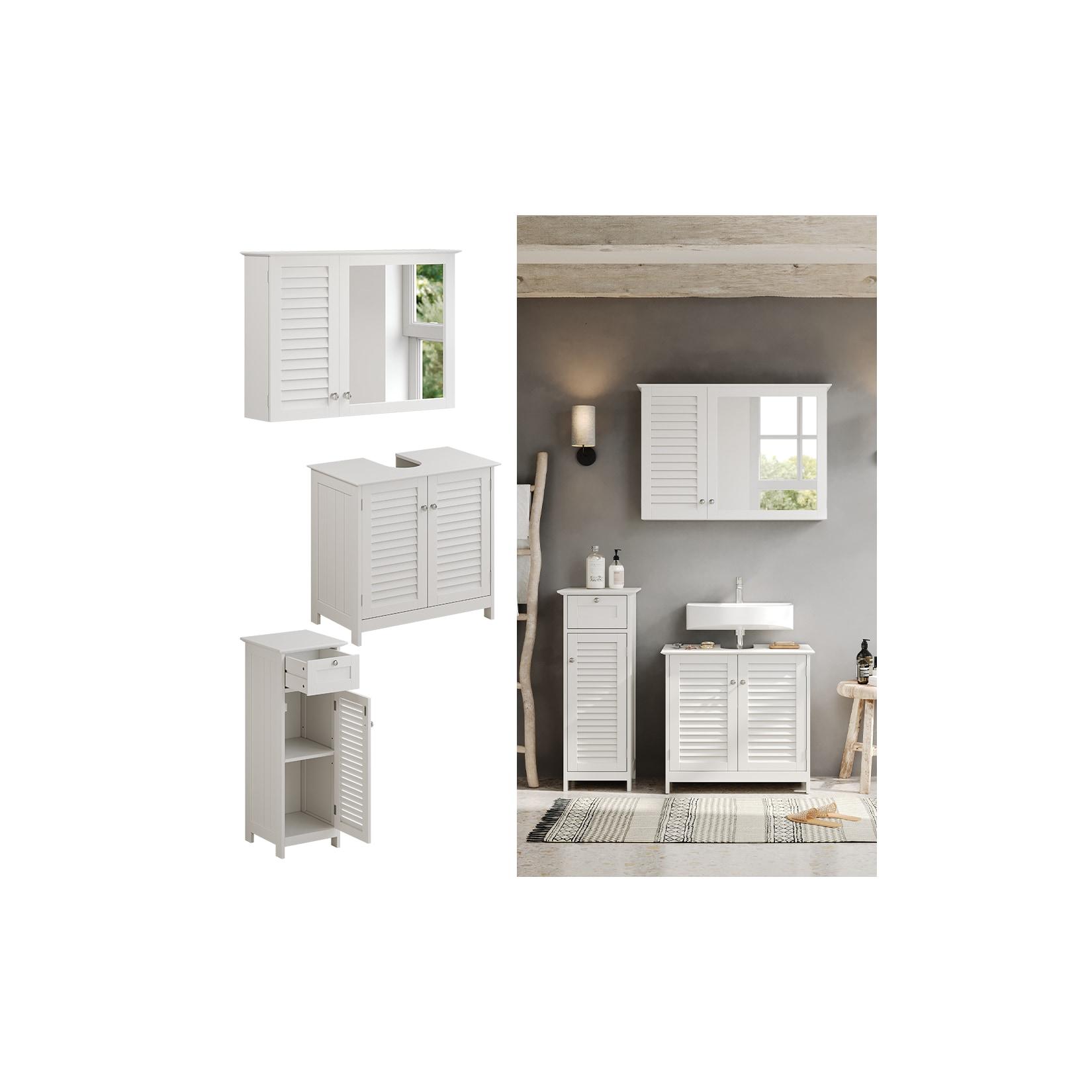 Vicco Badmöbel-Set Riad, Weiß, Badezimmer, moderne Badserie, Lamellen-Front, Waschtischunterschrank, Spiegelschrank, Midischrank