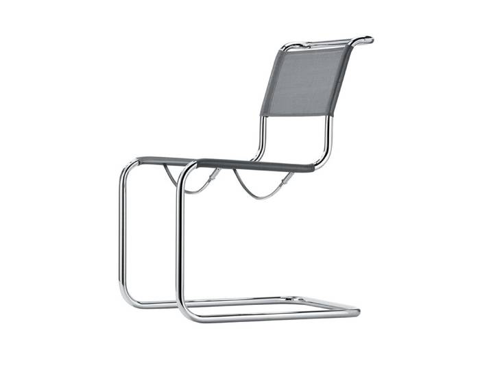 Thonet Freischwingerstuhl S33 silber Kunststoff Netzbespannung silberfarben Gestell verchromt 49x85x66 cm