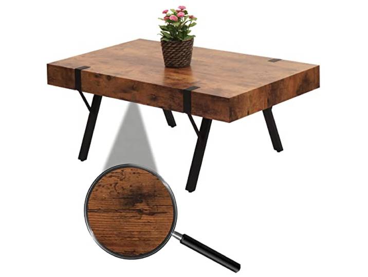 Mendler Couchtisch HWC-L54 Metall 43x110x60cm - dunkle Wildeiche Wohnzimmertisch, Beistelltisch, Sofatisch