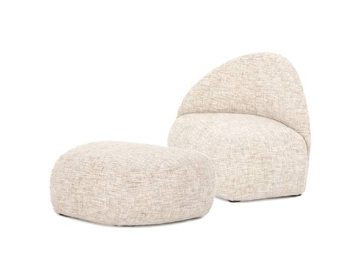Sessel GANI Beige Strukturstoff Trinu mit Hocker 88 x 82 x 68cm