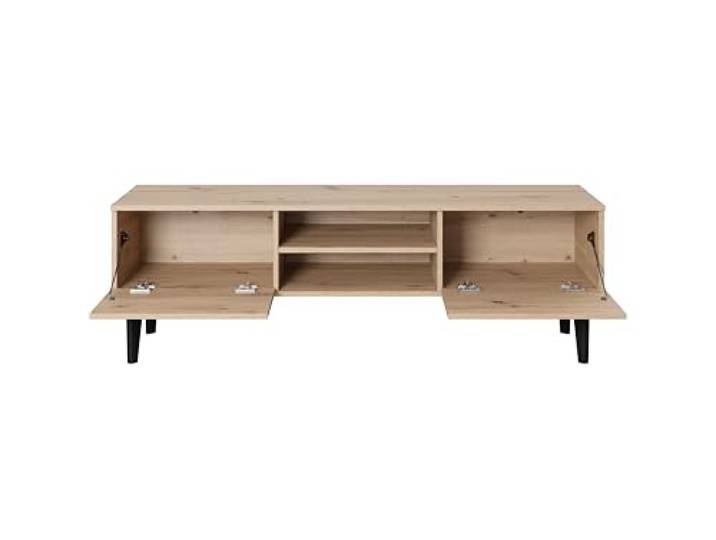 PAWS MEBLE Bergen RTV 150 2D Eiche Artisan – Skandinavisches TV-Lowboard 150 cm – Push-to-Open – Holzfüße – 2 Klapptüren + Mittelregal