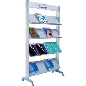 Paperflow Prospekthalter 16.A4TM.35, silber, Prospektregal, Aluminium, mit Rollen, 16 x A4