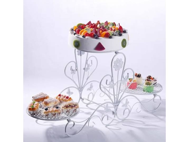 exproyzk 3-stöckiger Tortenständer Kunstvoller Tortenständer aus Metall Desserttablett Hochzeitstortenständer(Weiß)