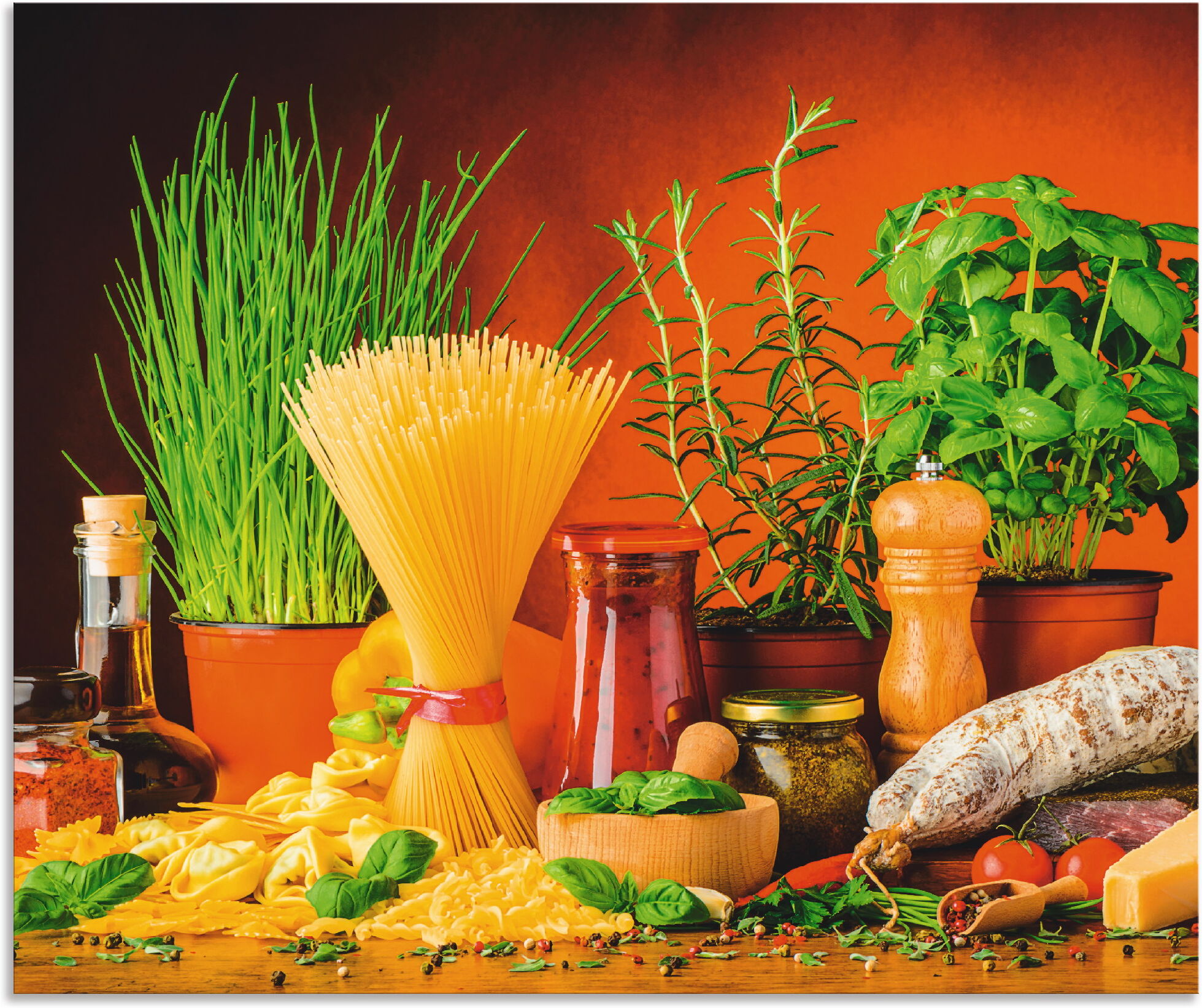 Küchenrückwand ARTLAND "Mediterranes und italienisches Essen", bunt, B:60cm H:50cm, Aluminium, Spritzschutzwände, Küchenrückwand, Alu Spritzschutz mit Klebeband, einfache Montage bunt B/H: 60cm x 50cm