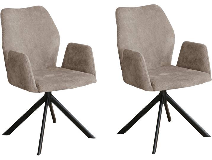 Armlehnstuhl GOODPRODUCT Hacienda , braun (cappuccino, schwarz, 2er set), B:57,5cm H:88cm T:63,5cm, Holzwerkstoff, Metall, Polyester, Stühle, Armlehnstuhl, moderner Cord Bezug, 2er Set