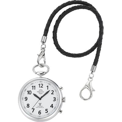 Taschenuhr MASTER TIME "Sprechende Taschenuhr", silber (silberfarben), Taschenuhren, Damen, Taschenuhr, sprechende Funkuhr, Quarzuhr, Status Funkempfang, 4 Alarmzeiten