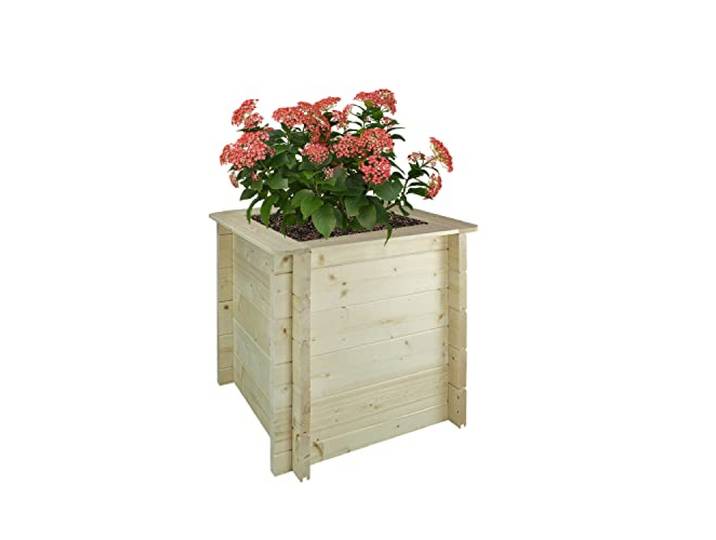TIMBELA Hochbeet Holz - 58x58xH57 cm - Blumenbeet für Garten - Kräuterbeet - Pflanzkasten Holz - Hochbeet Balkon Garten Terrasse - Solid 28 mm Pine/Spruce Wood M618