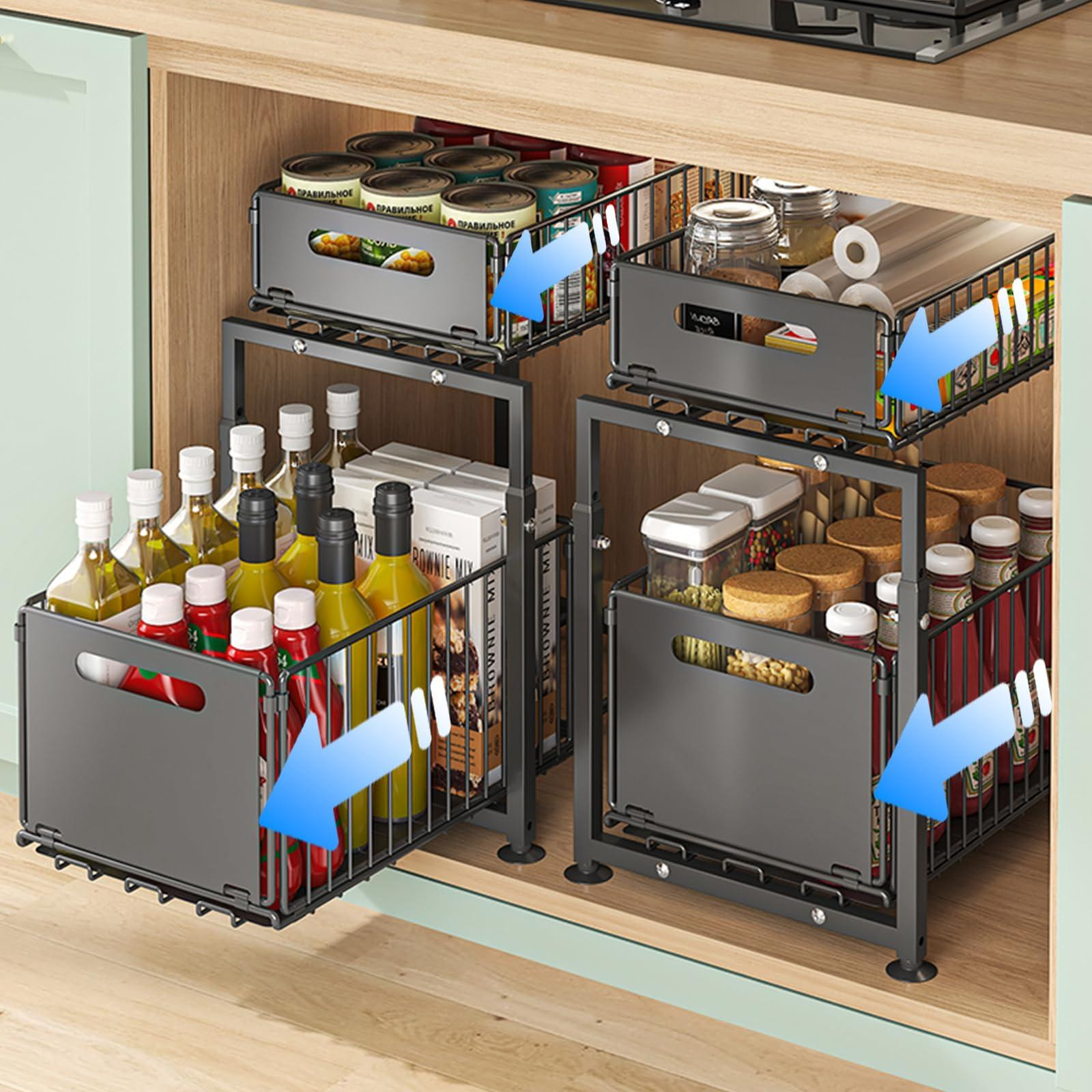Selius 2-Pack Metaal Opbergrek voor Keuken of Badkamer, Uittrekbaar