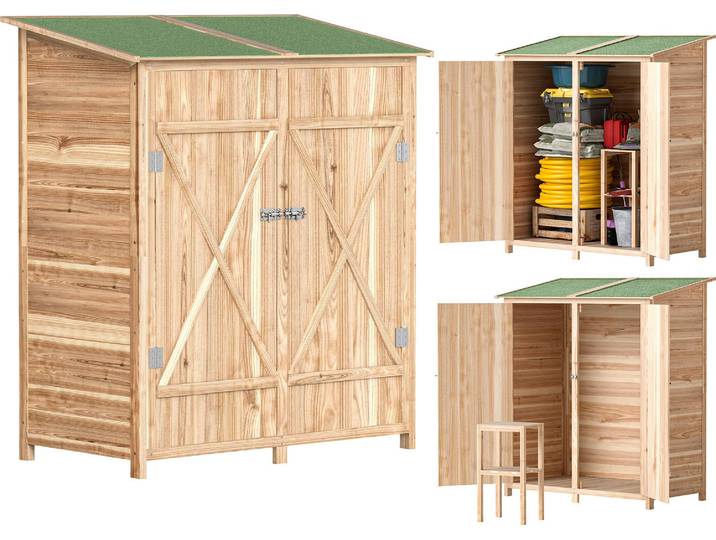 Outsunny Gartenschrank Holz, Geräteschuppen wetterfest 140 x 75 x 157cm Natur