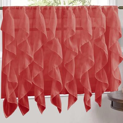 Sweet Home Collection Burgundy Vertical Ruffled Waterfall Valance and Curtain Tiers