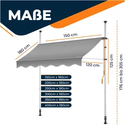 Kesser, Markise, Klemmmarkise mit Handkurbel Balkon Markise, Balkonmarkise Markise (2 m)