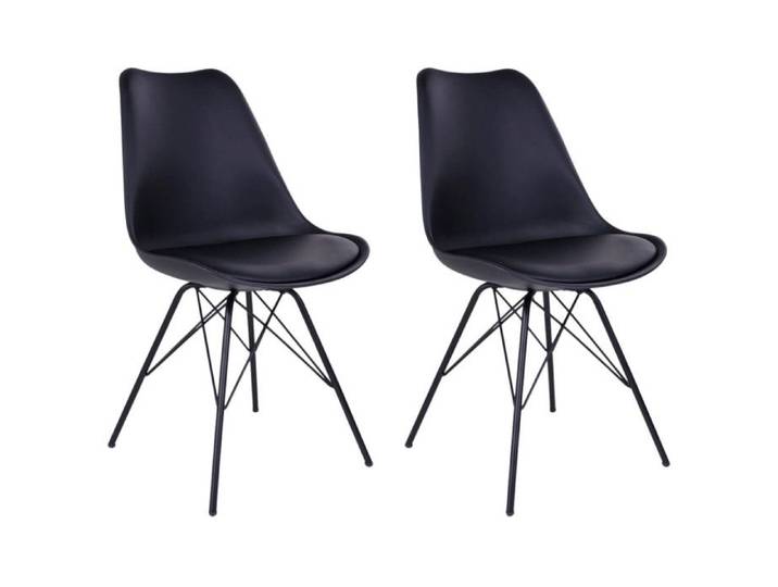 Haga - Lot de 2 Chaises Noires avec Piétement Métallique