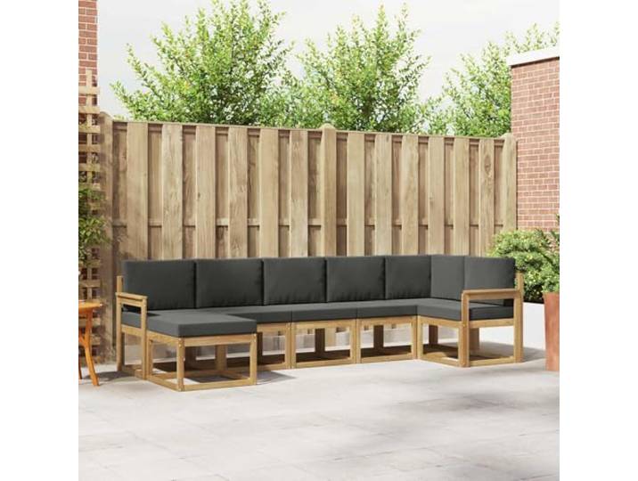 RJPLMFV Modulares Sofa für den Außenbereich, 7-Sitzer, Weiß / Anthrazit Massives Akazienholz, Latten-Design, fester Rahmen, modulare Konfiguration, einfache Wartung