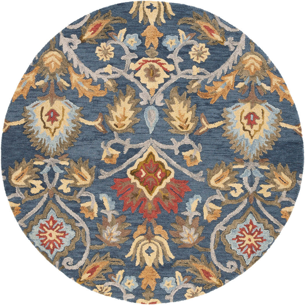 Blue Elephant Tansy Hand Tufted Wool Rug Blue/Brown Round 91 cm