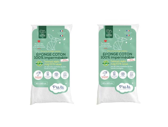 Lot de 2 protège matelas bébé éponge coton 100% imperméable et anti-acariens 70x140 cm