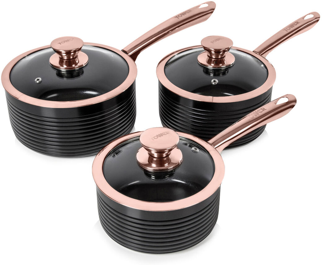 Tower Linear Non Stick Induction Saucepans Sets With Lids, Easy Clean, 3 Piece Set, 16/18/20 cm Black 6