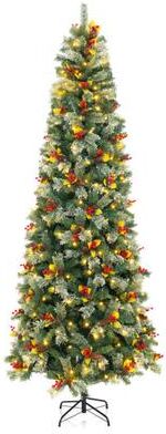 Costway 5/7.5/9 FT Pre-Lit Artificial Christmas Tree with 453/1096/1416 PVC and Pine Needles-XL
