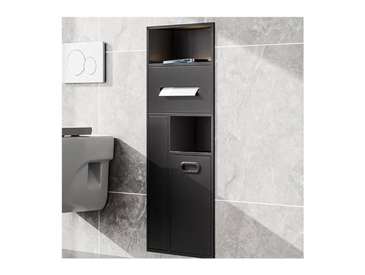 Duschnische Aus Edelstahl, Eingebetteter Nassraum-Nischenraum, Toilettenpapier-Mülleimer Lagerung Gestell, Shampoo-Toilettenartikel Duschorganisator, Badezimmer Regale (Color : Black, Size : 11.81x3