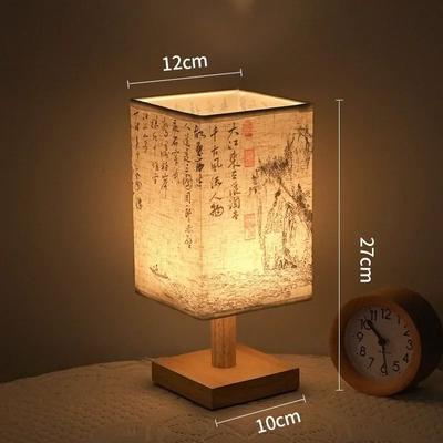 Uplifted Finds LED Square Chinese Style Table Lamp USB Dimmable Fabric Bedside Night Light a
