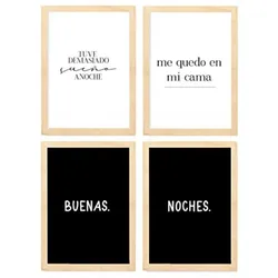 POSTER Set mit 4 Nacht TypografieStil A3 Rahmen aus hellem Holz