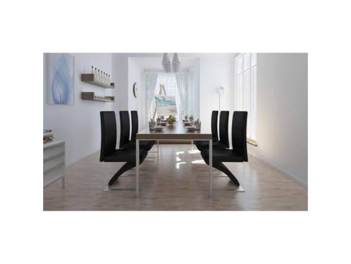 POUFGDR Esszimmerstühle, Schwarz, Kunstleder, modernes Design, 6 Stück Zickzack-Design, raffinierte schwarze Verarbeitung, ergonomische Sitzfläche und Rückenlehne, Kunstleder