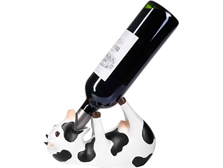 BRUBAKER Wijnfleshouder Dorstige Koe - Fleshouder Dronken Dieren - Flesstandaard Grappig - Deco Figuur boerderij handgeschilderd wijn accessoires voor wijnbar - Grappige Decoratie - Wijn geschenk