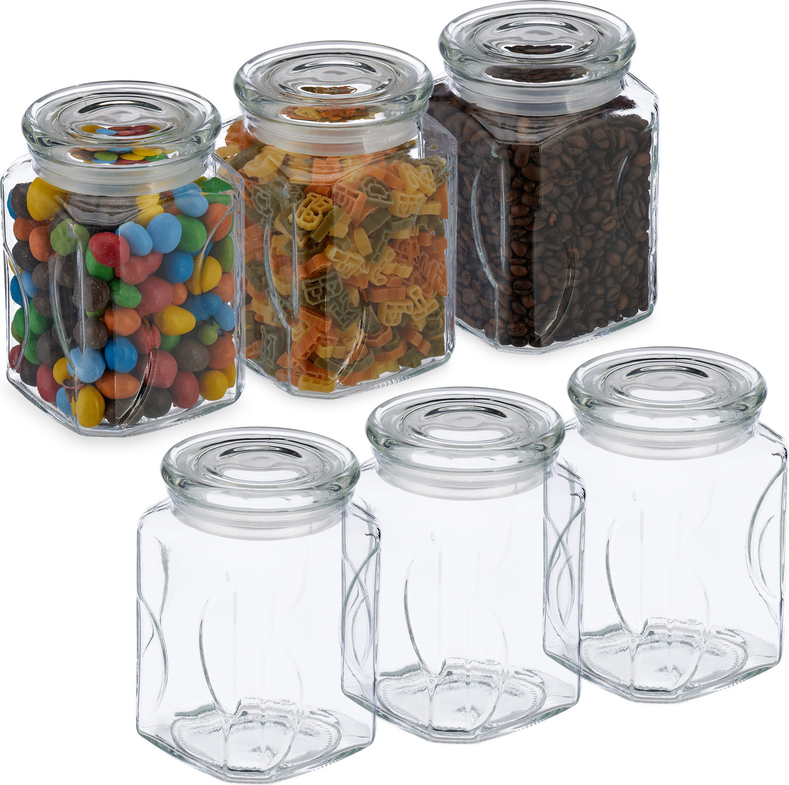 Relaxdays set van 6 voorraadpotten met deksel, 750 ml
