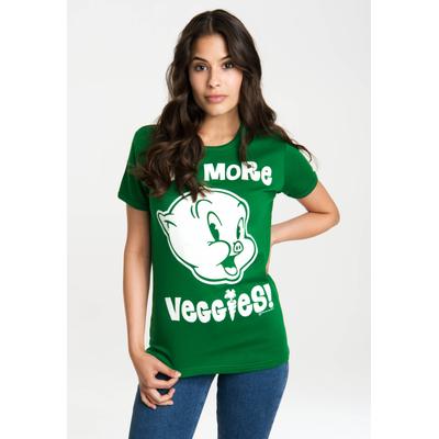 T-Shirt LOGOSHIRT "Looney Tunes - Eat More Veggies", Damen, Gr. XS, grün, 100% Baumwolle, bedruckt, normal, Rundhals, Shirts T-Shirt, mit lizenzierten Originaldesign