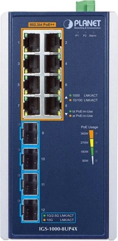 Planet Technology Industrial 8-Port PoE+ Switch IGS-1000-8UP4X