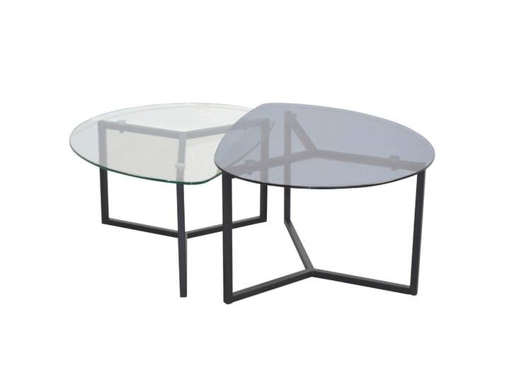 Mid.you Couchtischset, Schwarz, Metall, Glas, 2-teilig, Uni, Freiform, Flachrohr, 59x40x82 cm, einfacher Aufbau, Wohnzimmer, Wohnzimmertische, Satztische