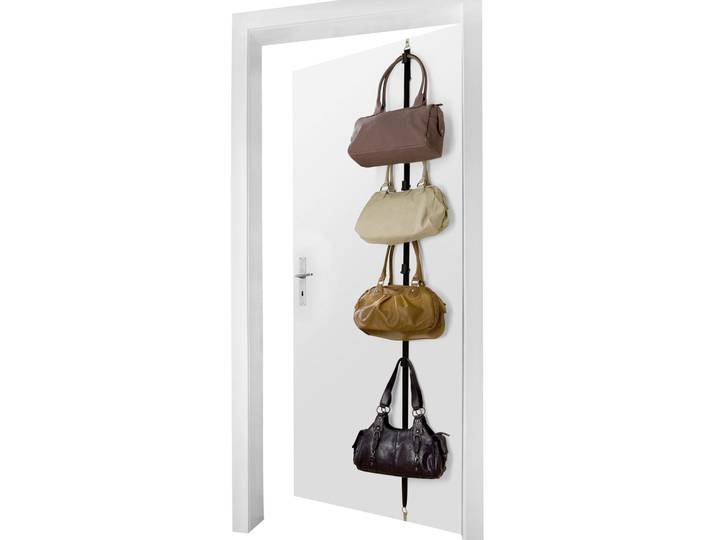 Türregal MAXIMEX Taschengarderobe , schwarz, B:3cm H:200cm T:3,5cm, Kunststoff, Metall, Regale, Türregal, für 8 Taschen, zum Einhängen an Türen mit Türbreiten von 2 - 4 cm