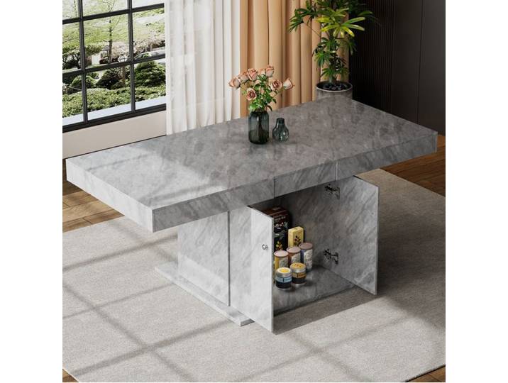 Table A Manger Extensible Grise 140/180cm Table Rectangulaire FloraGrace Pour Salle A Manger Avec Rangement 140/180x80x76cm