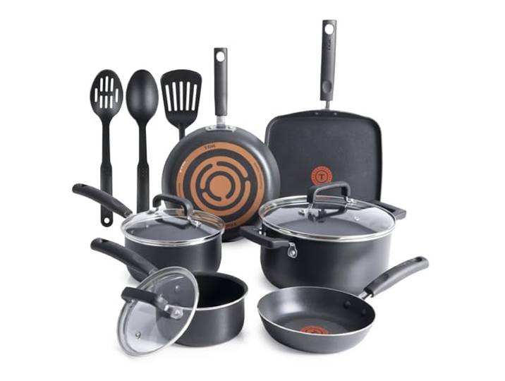 T-fal Signature Antihaft-Kochgeschirr-Set, 12-teilig, ofenfest, 350 °C, Töpfe und Pfannen, Küchen-Kochset mit Bratpfannen, Töpfen, Sautepfanne, Dutch Oven, Grill, Küche, Zuhause, spülmaschinenfest,