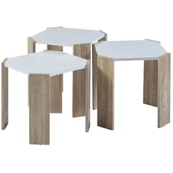 Helloshop26 - 3er-Set ineinander schiebbare Couchtische weiß mit Eichenoptik 03_0009400