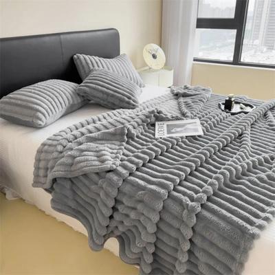 Uplift Essentials Ultra Soft Thickened Wide Striped Versatile Fleece Blanket gray 39.37 X 59.06 In