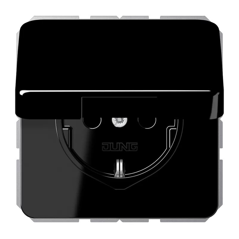 Jung Stopcontact CD 1520 BFKL SW met scharnierend deksel, Schuko 16A 250V, Zwart