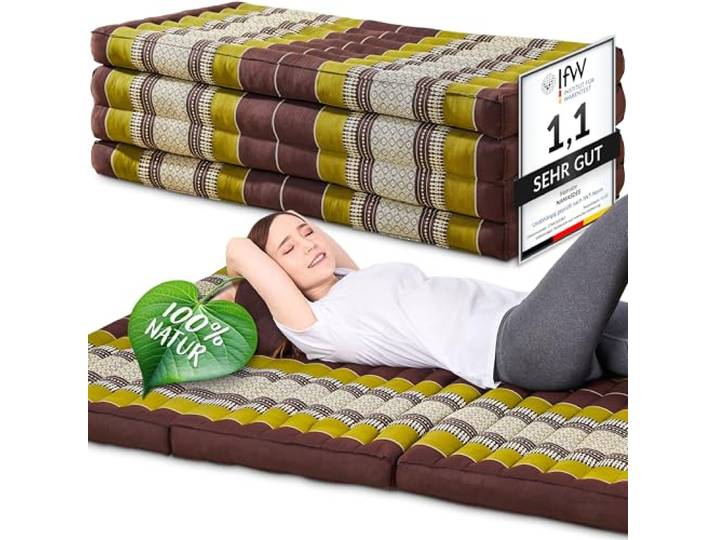 Namasdee Klappmatratze 200x110x8cm mit 100% natürlicher Kapokfüllung (Braun/Grün)