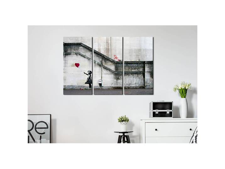 Tableau déco Girl With a Balloon Bois manufacturé / Tissu Gris 120 x 80cm