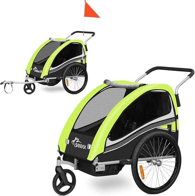 Fahrradanhänger Jogger 2in1 360° drehbar Kinderanhänger Kinderfahrradanhänger Transportwagen für 2 Kinder - Black Edition