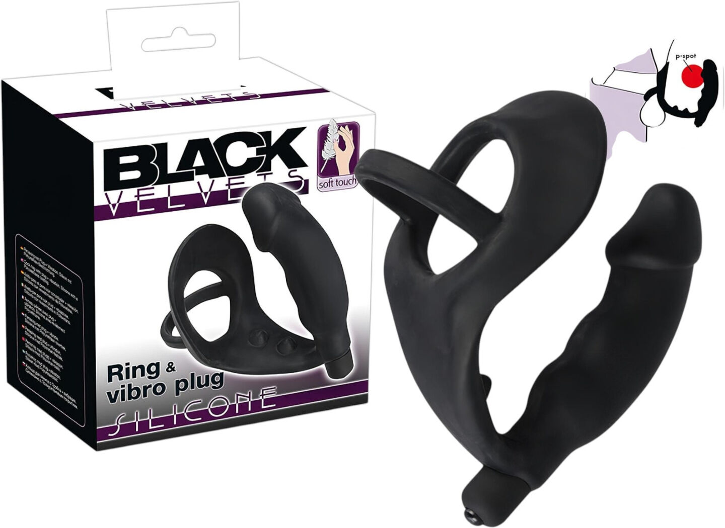 Black Velvets Black Velvet - Vibrating Anal Toy with Penis & Scrotum Rings (Black)