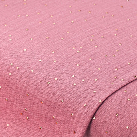 Musselin mit Glitzerdruck "Tupfen", mauve/gold